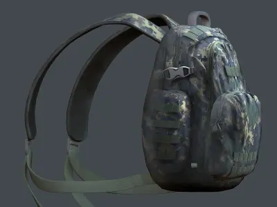 Backpack military combat Black baggage Low-poly Low-poly 3D model 6