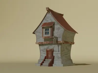 Medieval House Low-poly 3D model 5