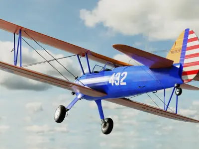 Boeing-Stearman Model 75 Biplane 3D model