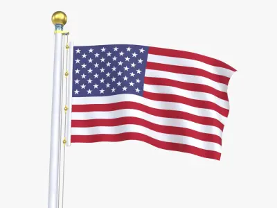 United States Flag Stand Pole Animated Loop 3D model