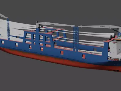 Wind turbine components transportation ship Low-poly 3D model
