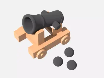 Medieval cannon Low-poly 3D model 4