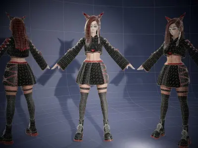 Sci-fi Girl With Katana Low-poly 3D model