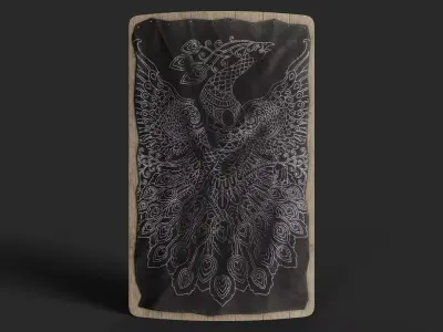 Slavic square leather shield-painted black with  pheasant symbol Low-poly 3D model