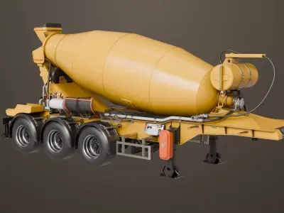 Cement Mixer Yellow Trailer Rigged All PBR Unity UE Textures Low-poly 3D model