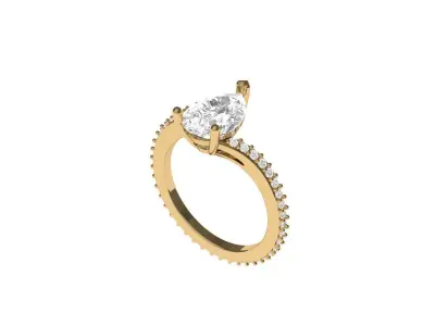 Pear Solitaire Ring 3D print model 2