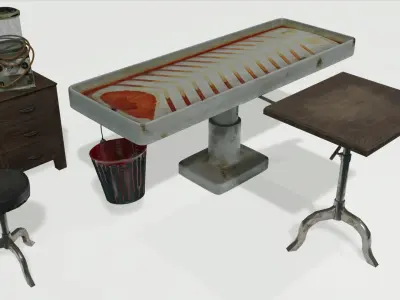 Low Poly Vintage Mortuary Items Low-poly 3D model