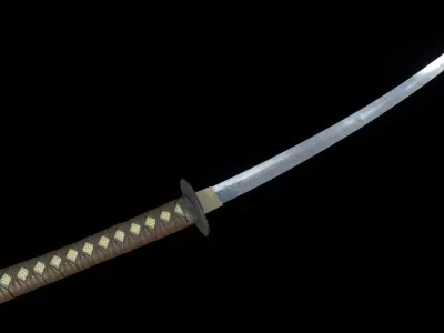 Katana Samurai Sword with Stand Low-poly 3D model
