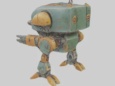 Battle heavy robot with gun Low-poly 3D model