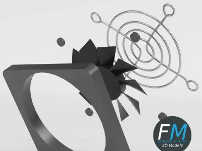 Cooling fan with grill and screws 3D model