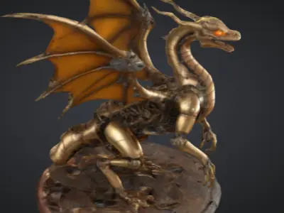 Steampunk Dragon with a Brass Copper and Iron Exoskeleton 3D model