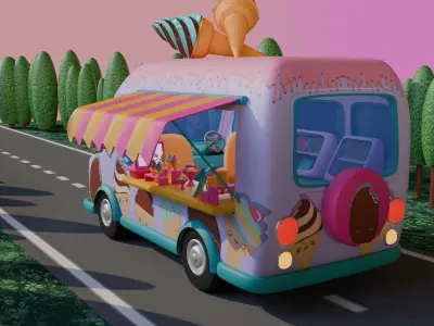 STYLIZED ICE CREAM TRUCK  Low-poly 3D model