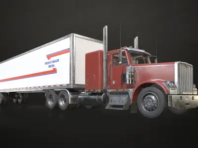 Flat Top Semi Truck Van Trailer Low-poly 3D model
