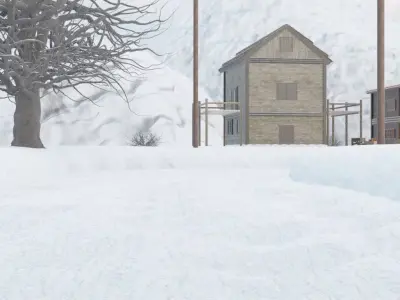 Snowy Mountain Village 3D model 7