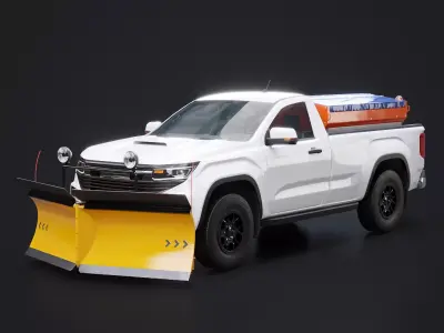 Snow Plow Pickup Truck Winter Utility Vehicle with Spreader  3D model