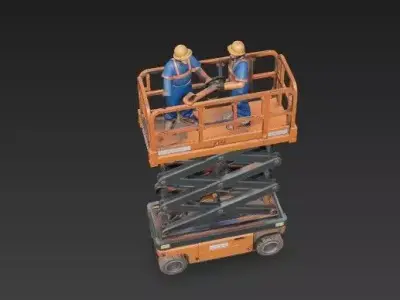 Scissor Lift Platform with Construction Workers - Industrial 3D  3D model