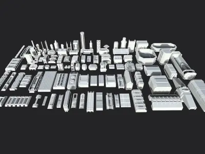 Kitbash Sci-Fi Elements Low-poly 3D model