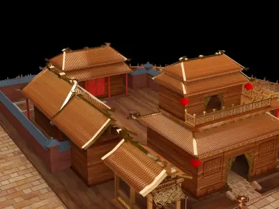 Chinese ancient courtyard house 3D model get