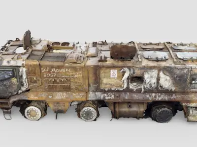 destroyed russian KAMAZ-63968 Typhoon-K MRAP 3D model purchase