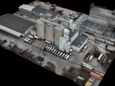 factory industrial building tubes terrain drone scan 3D model