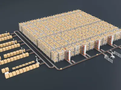 Intelligent automated logistics center warehouse 3D model