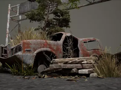 Post-apocalyptic cars Environment Asset Low-poly 3D model