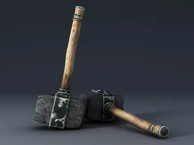 Hammer two wooden hammers Low-poly 3D model