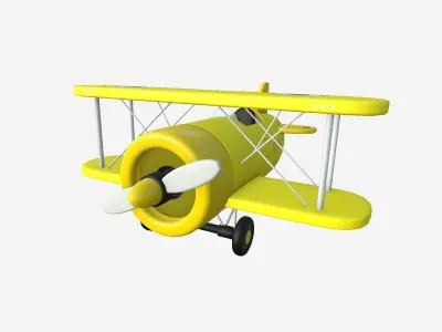 Airplane Cartoon A02 Yellow - Classic Aircraft Low-poly 3D model