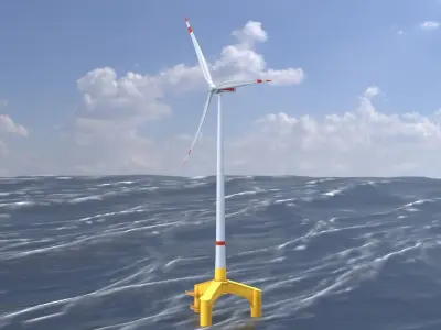 Wind turbine with Tripile Offshore Foundation E1 H-160 RD-138 Low-poly 3D model