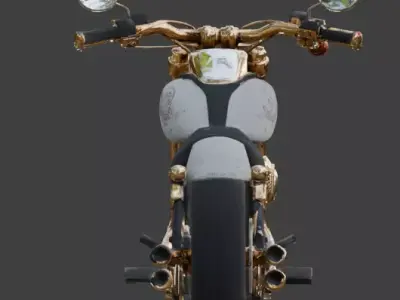 Stylized Dia de los Muertos Gold Chopper Motorcycle Low-poly 3D model