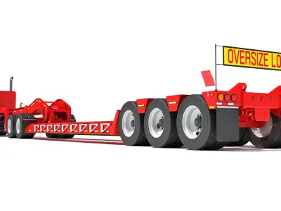 Semi Truck with Lowboy Trailer 3D model 3