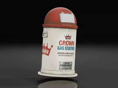 Vintage Gas Station Trash Can Free low-poly 3D model