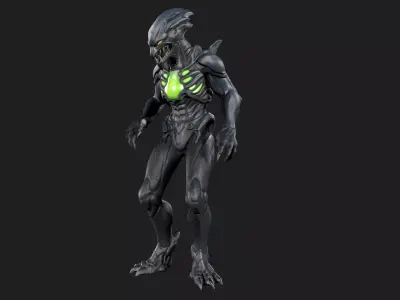 Alien Spitter Sci-Fi Creature Rigged Low-poly 3D model