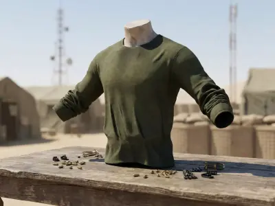 Military Tactical Long Sleeve Shirt Olive - Game Ready Low-poly 3D model