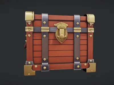 Antique wooden treasure chest 2 3D model