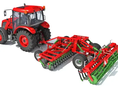 Tractor with Trailed Disc Harrow 3D model order