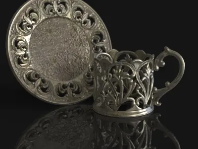Antique silver glass and plate 3D model