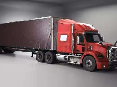 Used Aged Semi Truck Sleeper Cab with Curtain Trailer 3D model