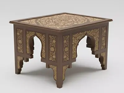Arabic Wooden Carved Table - Oriental Inlaid Furniture 3D Model 3D model