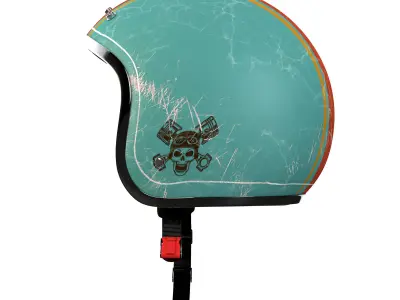 Helmet motorcycle with orange and turquoise stripe 3D model