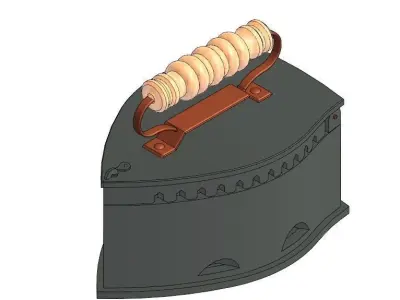 Iron Box with Wooden Handle 3D model