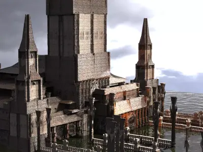Lizard King Drake Fort Tower Kitbash  3D model