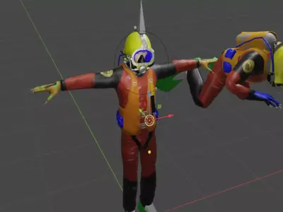 Diver man in diving suit Low-poly 3D model