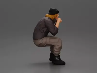 Gangster sitting in dressed casually with a beanie and jacket 3D print model