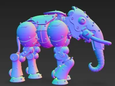 Chrome Mechanical Elephant  Retro Robot 3D Print Model 3D print model