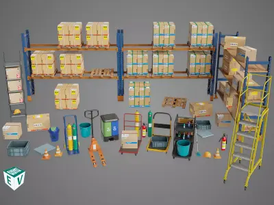Cargo Pallet Trucks and Set Properties Single Mat PBR Unity UE  Low-poly 3D model