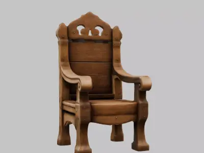 Medieval simple wooden chair furniture wood Low-poly 3D model