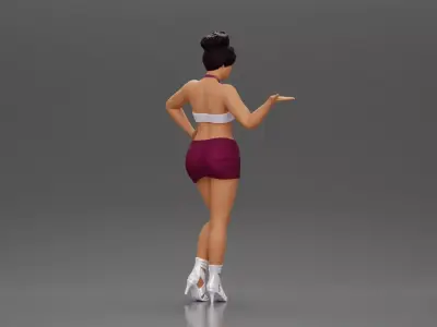 Woman striking a playful pose with one hand lifted 3D print model