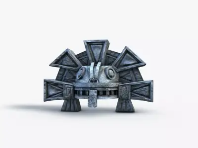 Aztec stone head snake detail Low-poly 3D model