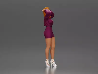 Confident woman in purple dress and white heels striking pose 3D print model